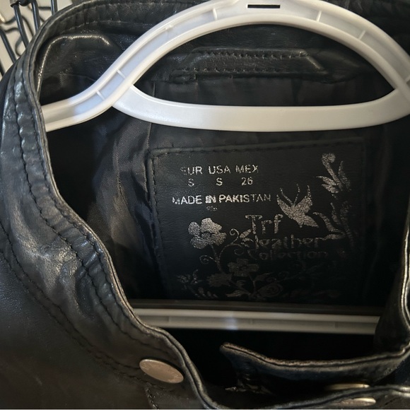 Small Zara TRF real leather black biker jacket. All zips and snaps work. - Picture 3 of 7